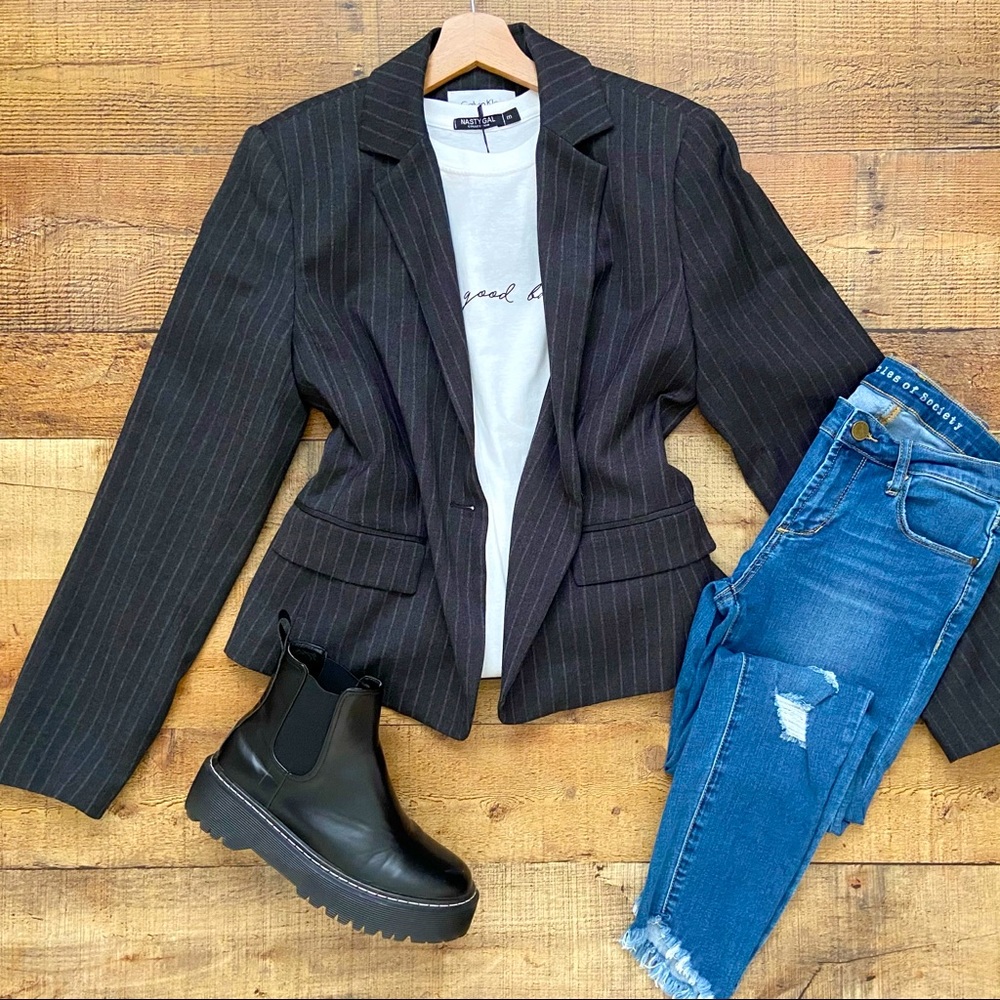 CALVIN KLEIN Pinstriped Blazer in Charcoal